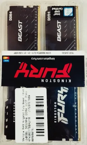  Kingston Fury Beast 16GB (2x8GB) 3600MHz DDR4 CL17 - Nova/Lacrada