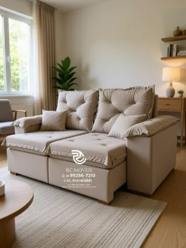 Sofá Retrátil Reclinável 2m Veludo Marrom Claro Pillow 16cm Durável