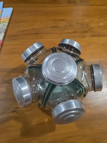 Baleiro de vidro e inox giratório