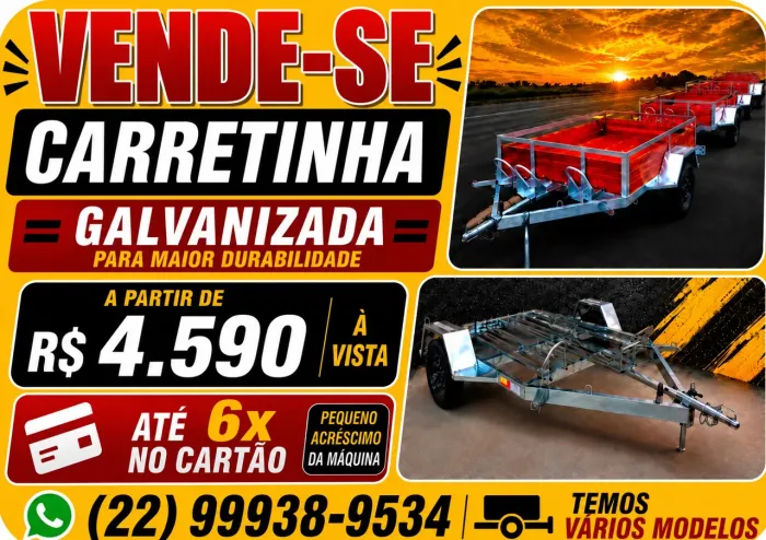 CARRETINHAS REBOQUE GALVANIZADA TODOS MODELOS 0KM