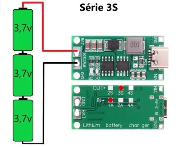 Bms 3S Carga Bateria De Lítio 4a 5v Para 12,6V Usb tipo C Automação Robótica COD-AM655