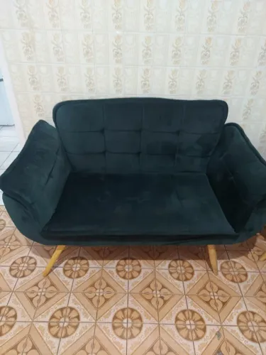 Sofá Kit Opala Luxo + Puff Redondo Verde Escuro - Ótimo Estado