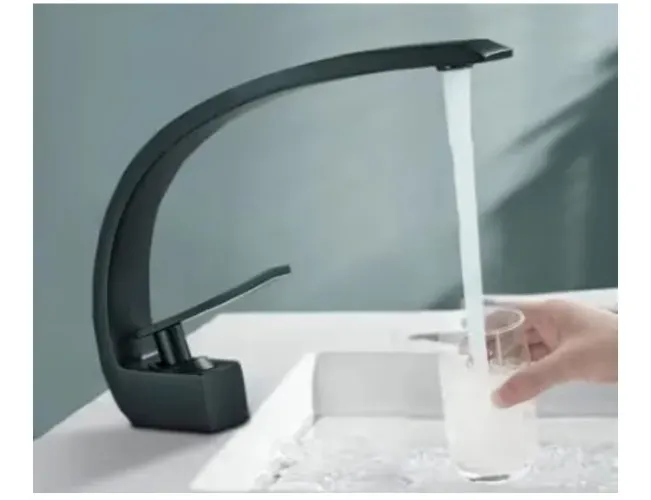 Torneira Monocomando Luxo para Banheiro, Design Curvo, Misturador para Lavatório.