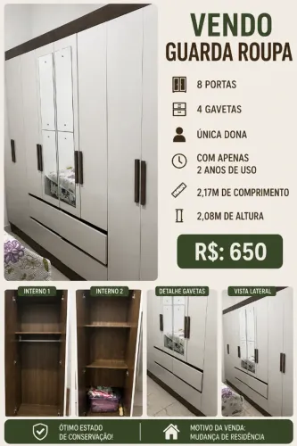 Guarda roupa 8 portas semi novo