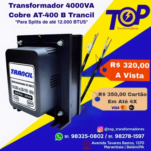Transformador 4000 Va Cobre para solits de até 12.000 btus