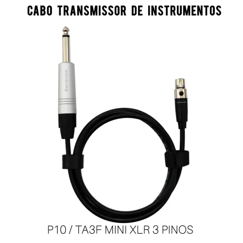 Cabo para instrumentos P10 reto para TA3F Mini XLR 3 pinos - 1 metro