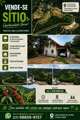 Vendo sítio Santa Maria Jetibá (colina verde)