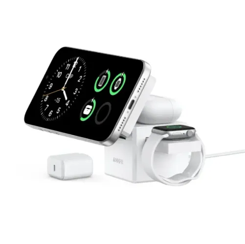 Carregador Anker 3 Em 1 Cube Qi2 15w De Carregamento Rápido, 5w Apple Watch, 5w Airpods