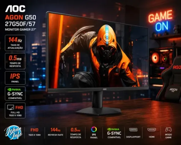 Monitor Gamer AOC Agon G50 27" Full HD 144Hz IPS 0,5ms HDMI DisplayPort G-Sync