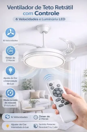Ventilador De Teto Retrátil Com Led 96w Potente controle