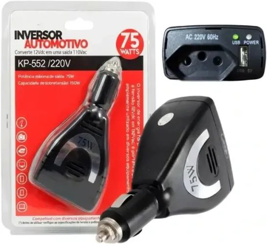 Inversor de Carro 75w Dc12v Para Ac 220v Conversor de Energi