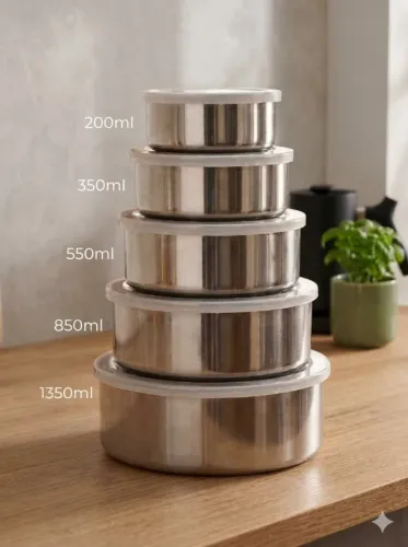 Jogo Potes Inox Conjunto Marmita Mantimentos Alimentos Resistente Não Absorve Cheiro
