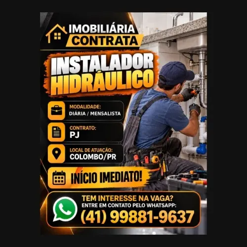 CONTRATA-SE INSTALADOR HIDRÁULICO - INÍCIO IMEDIATO