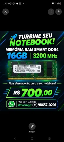 Vendo Memória DDR4 / 16GB venha melhorar o desempenho do seu notebook