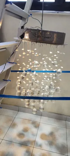 Lustre aço inox 3 lâmpadas decroica 50 bolas cristais