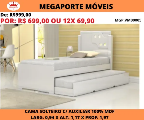 CAMA DE SOLTEIRO C/AUXILIAR