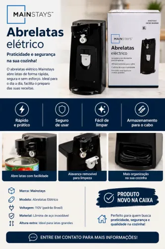 Abrelatas Elétrico Mainstays Original EUA Novo na Caixa 110V