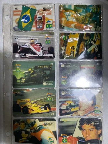 Cartões telefônicos da telebras comemorando as vitórias do Ayrton Senna