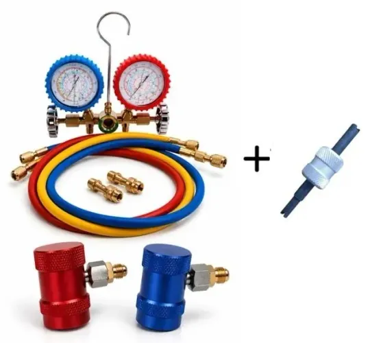 Kit Manifold com Visor e Jogo de Mangueiras 5/16" 90cm Hulter C/ Engates