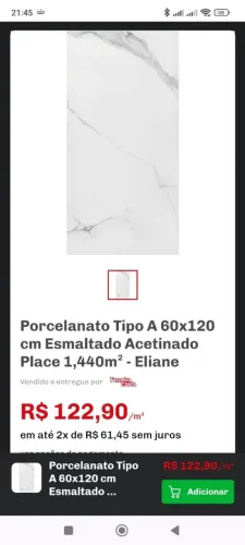 Piso porcelanato acetinado branco marmorizado59x118,2 150m2 