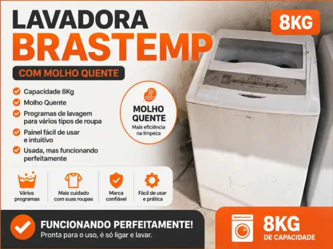 Máquina de Lavar Brastemp 8kg Tira Manchas Molho Quente