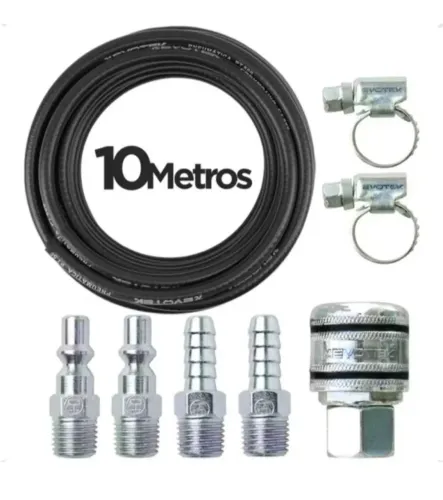 MANGUEIRA 10M BORRACHA COMPRESSOR/PISTOLA E FERRAMENTAS PNEUMÁTICO COM JOGO DE ENGATES 