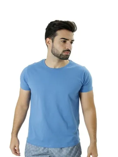 Camiseta Masculina Básica Lisa Azul Clara 100% algodão
