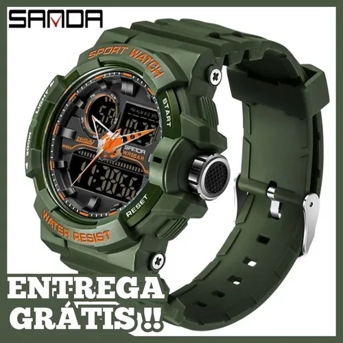 RELÓGIO SANDA ESTILO G-SHOCK VERDE MILITAR