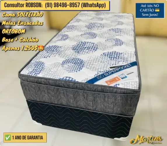 CAMA BOX SOLTEIRÃO ORTOBOM, 1 ANO DE GARANTIA 