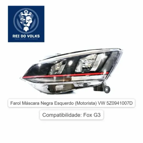 Farol Máscara Negra Esquerdo (Motorista) VW 5Z0941007D, Fox G3