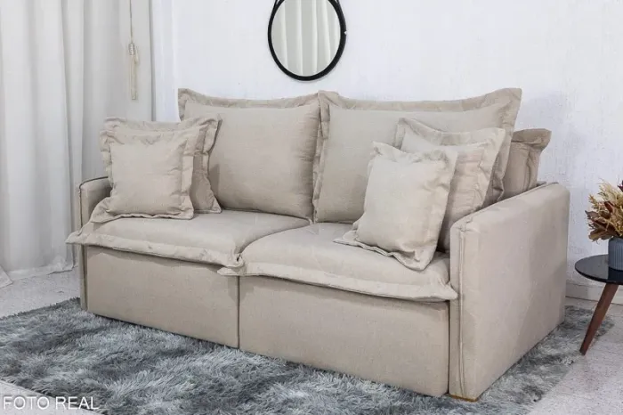Sofá Cama Retrátil 2.00m Linho Bege rf654