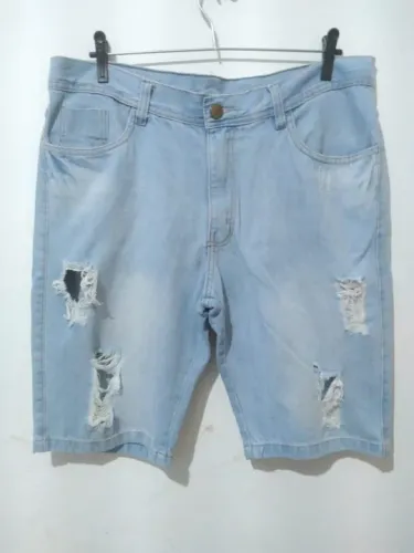 Bermuda Masculina Jeans Rasgado Estiloja Básica