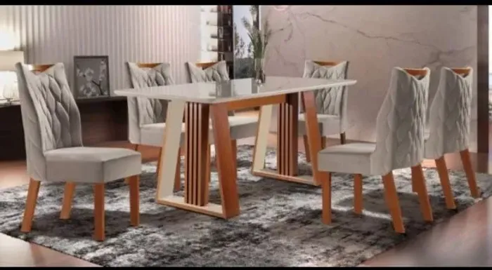 Mesa de jantar 6 lugares cadeiras luxo ( tampo de vidro ) 