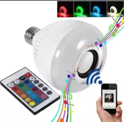 Lâmpada Musical Caixa de Som com Iluminação Led Rgb e Controle Remoto