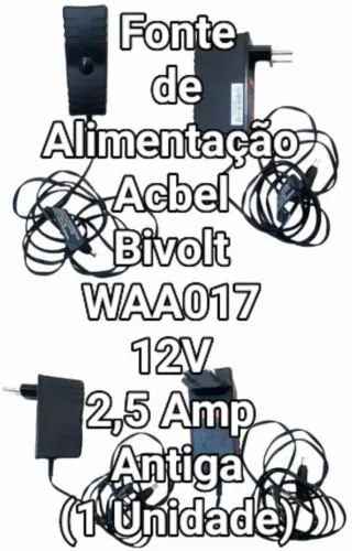 Fonte de Alimentação, Carregador Acbel Bivolt 12V 2.5 Amp Antigo