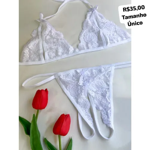 Conjunto de Lingerie Rendada  - Tamanho Único