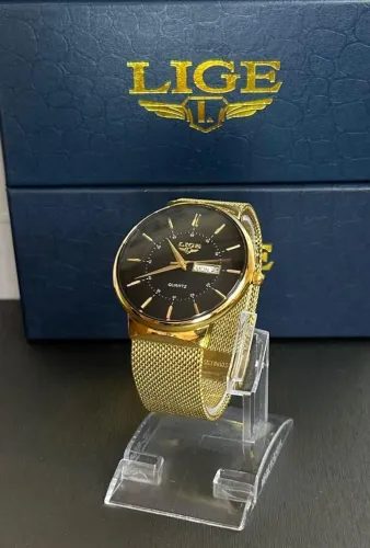 Relógio LIGE Dourado com Pulseira de Malha