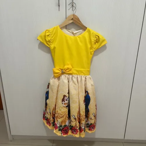 Fantasia Vestido A Bela e a Fera Infantil 6 a 7 anos