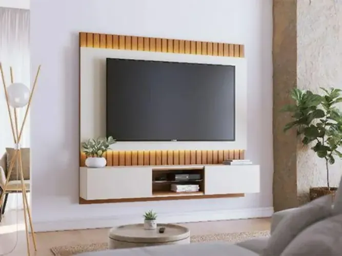 Home Suspenso Buzios 1.80 Com Ripado Na Madeira Luz De Led Para Tv Até70 Polegadas Em Ofer