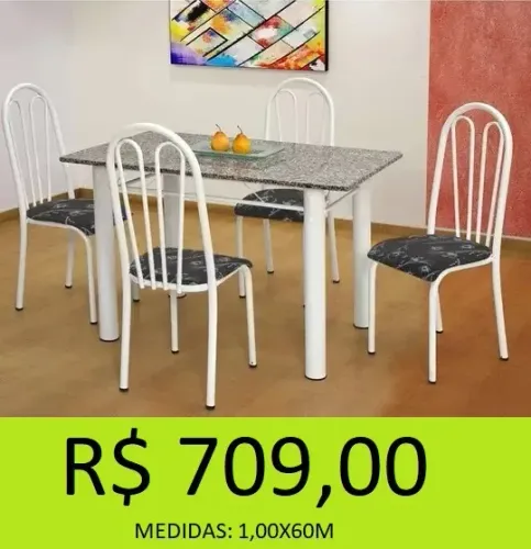 MESA DE JANTAR 4 CADEIRAS GRANITO