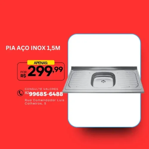 Pia de Inox 1,5m + Válvula Grátis!