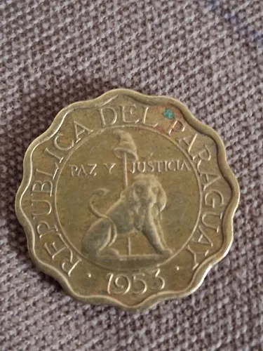 Moeda do Paraguai, 10 Centimos, 1953 em bronze 