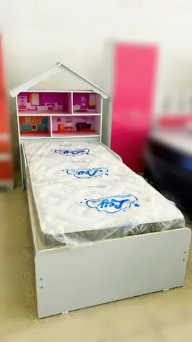 Cama Infantil laura Branco Rosa 100% MDF Com Casinha - Em Oferta