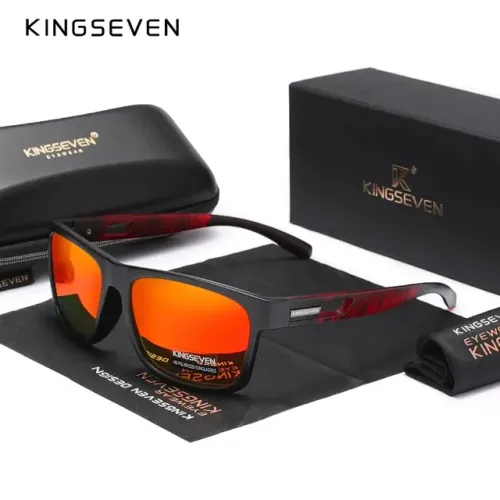 Óculos de Sol Polarizado KingSeven Vermelho Square Unissex Fashion, Lente UV