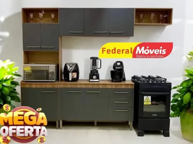 Armário Cozinha Completa GRAFITE  NOS CHAME NO WHATSAPP