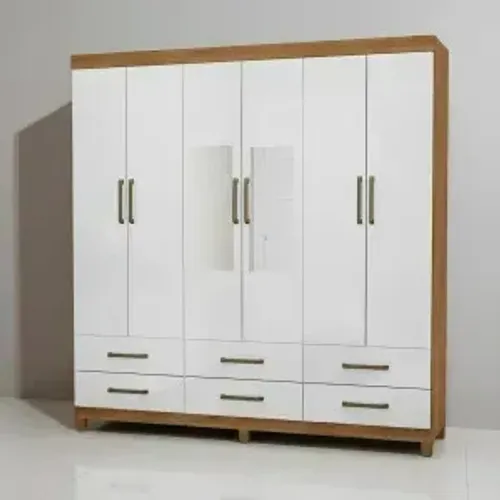 Guarda Roupa Dallas Cinamomo/Branco com Espelho
