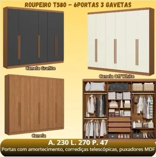 ROUPEIRO T580 6 PORTAS E 3 GAVETAS