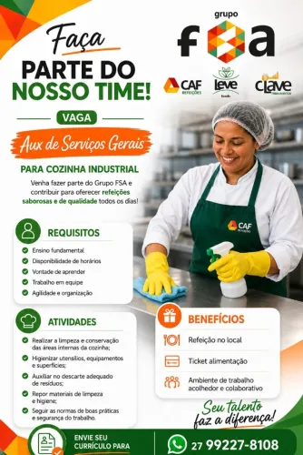 VAGA DE EMPREGO AUXILIAR DE SERVIÇOS GERAIS 