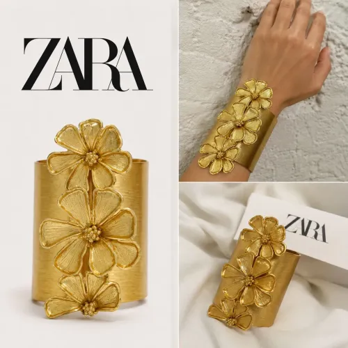 Bracelete Zara flores dourado novo