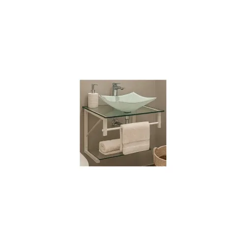 Gabinete De Vidro 50 Cm Com Cuba Quadrada Branca Ideal Para Banheiro